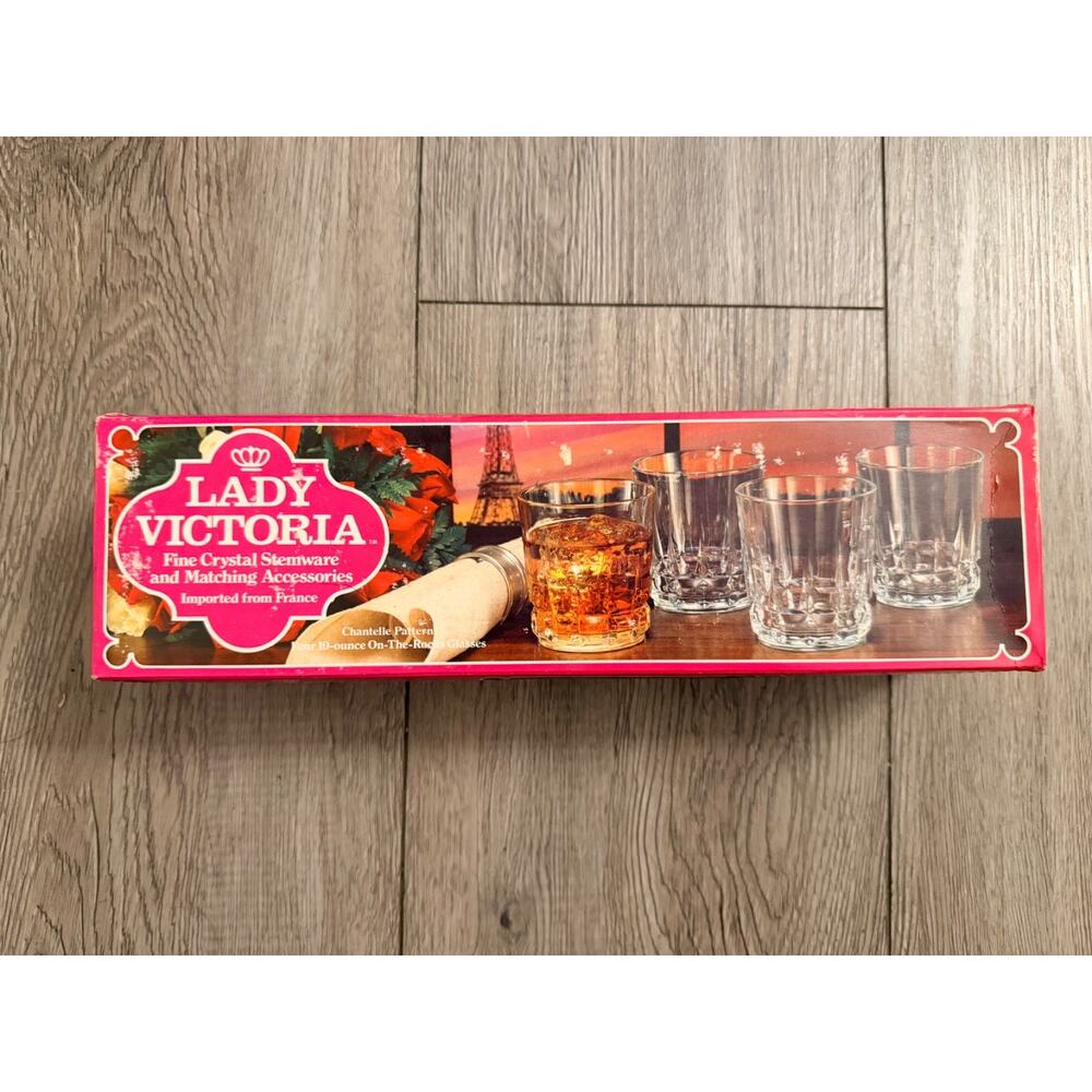 Vintage Set of 4 Lady Victoria Fine Crystal On The Rocks Glasses 10oz Chantelle